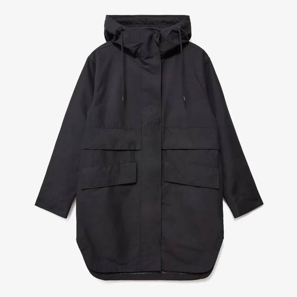 EVERLANE Anorak Jacket in Black Long Hood Zip Pockets Size Small NEW